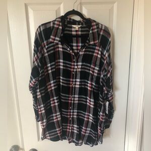 Terra & Sky Black and Red Plaid Button Down Shirt